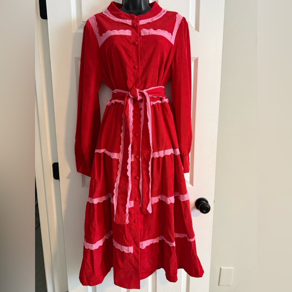 Red Corduroy Maxi Dress - Picture 2 of 5